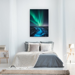Tablou Canvas - Verde Vs Albastru, Noapte, Aurora Borealis, Stea, Cascada, Rau, 80 x 120 cm - Img 3