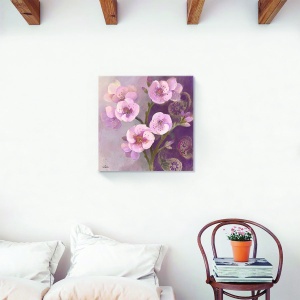 Tablou canvas vintage floral cu orhidee roz