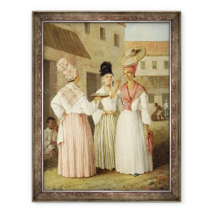 Tablou inramat - Agostino Brunias - O fata de Vest indian flori si alte doua femei gratuite de culoare, 60 x 80 cm