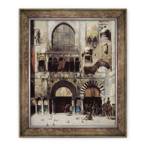 Tablou inramat - Alberto Pasini - Cavaleria circassiana isi asteapta comandantul la usa unui monument bizantin, Memoria Orientului, 50 x 60 cm