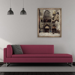 Tablou inramat - Alberto Pasini - Cavaleria circassiana isi asteapta comandantul la usa unui monument bizantin, Memoria Orientului, 50 x 60 cm - Img 2