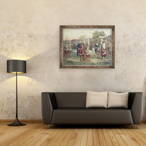 Tablou inramat - Aleksei Danilovich Kivshenko - intalnirea Marelui Duce cu poporul unui oras slav in secolul al IX-lea, 60 x 80 cm - Img 2