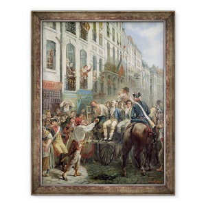 Tablou inramat - Alfred Mouillard - Robespierre 1758-94 si Saint-Just 1767-94 plecand spre ghilotina, 28 iulie 1794, 70 x 90 cm