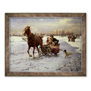 Tablou inramat - Alfred von Wierusz-Kowalski - Iubitorii intr-o sanie, 60 x 80 cm