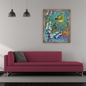Tablou inramat - AlyZen Moonshadow - Pasare cu Flori de Cires, 2014, 50 x 60 cm - Img 2