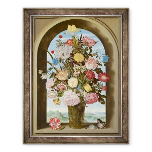 Tablou inramat - Ambrosius Bosschaert the Elder - Vaza de flori intr-o fereastra, 60 x 80 cm