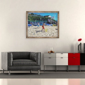 Tablou inramat - Andrew Macara - Cricket, si buturugi galbeni, Abersoch, 50 x 60 cm - Img 2