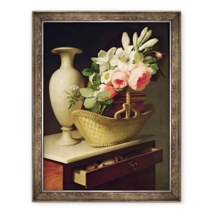 Tablou inramat - Antoine Berjon - Buchet de crini si trandafiri in cos, 60 x 80 cm