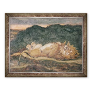 Tablou inramat - Antoine Louis Barye - Leul se odihneste pe spate, 70 x 90 cm
