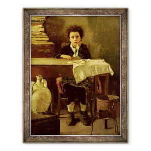 Tablou inramat - Antonio Mancini - Micutul scolar, 70 x 90 cm
