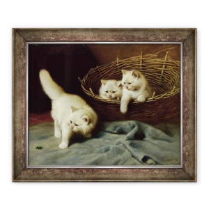 Tablou inramat - Arthur Heyer - Alb Angora pisoi cu un gandac, 50 x 60 cm