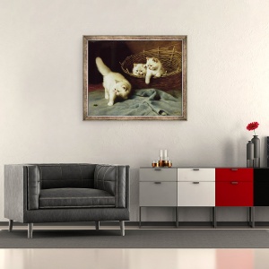Tablou inramat - Arthur Heyer - Alb Angora pisoi cu un gandac, 50 x 60 cm - Img 2