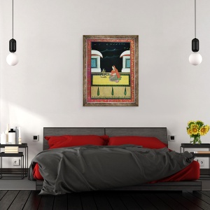 Tablou inramat - Bangazi Ragini - Femeie asezata pe un covor, 70 x 90 cm - Img 3