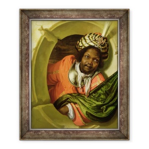 Tablou inramat - Bartholomaus Maton - Portretul unui maur care detine un steag la o fereastra, 50 x 60 cm