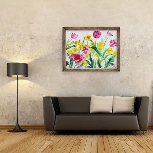Tablou inramat - Christopher Ryland - Narcisele si lalele, 70 x 90 cm - Img 2