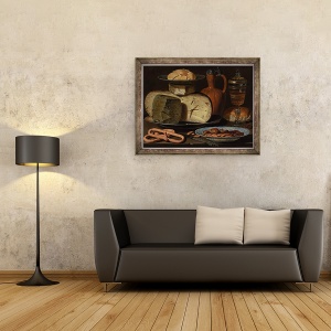 Tablou inramat - Clara Peeters - Natura moarta cu branzeturi, migdale si covrigei, 70 x 90 cm - Img 2