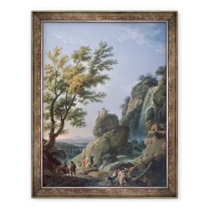 Tablou inramat - Claude Joseph Vernet - Peisaj cu cascada si figuri, 60 x 80 cm