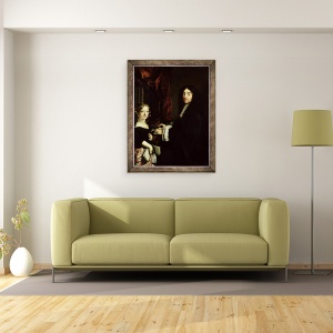 Tablou inramat - Claude Lefebvre - Portretul lui Charles Couperin 1638-79 si Fiica Artistului, 60 x 80 cm - Img 2