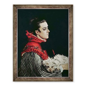 Tablou inramat - Claude Monet - Camille Monet 1847-79 intr-o pelerina rosie, 70 x 90 cm