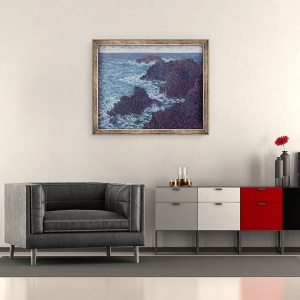 Tablou inramat - Claude Monet - Stancile de la Belle-Ile, Coasta Salbatica, 50 x 60 cm - Img 2