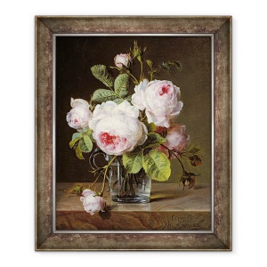 Tablou inramat - Cornelis van Spaendonck - Trandafiri intr-o vaza de sticla pe o margine, 70 x 85 cm
