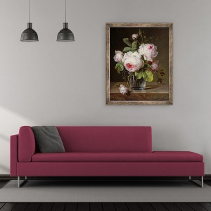 Tablou inramat - Cornelis van Spaendonck - Trandafiri intr-o vaza de sticla pe o margine, 70 x 85 cm - Img 2