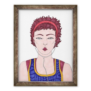 Tablou inramat - Daisy de Villeneuve - Fata cu casti, 70 x 90 cm