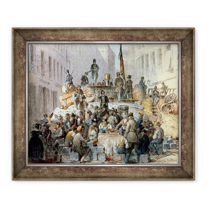 Tablou inramat - Edouard Ritter - Baricade in Marzstrasse, Viena, 50 x 60 cm