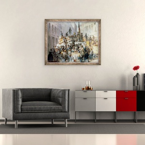 Tablou inramat - Edouard Ritter - Baricade in Marzstrasse, Viena, 50 x 60 cm - Img 2