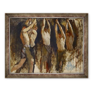 Tablou inramat - Edwin Austin Abbey - Barbati la nicovala, studiaza pentru Spiritul Vulcanian, 70 x 90 cm