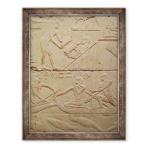 Tablou inramat - Egyptian 6th Dynasty - Relief reprezentand un om ingrijind un purcel nou-nascut si barbati in barci papirus, de la Mastaba lui Kagemni, 70 x 90 cm