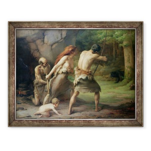 Tablou inramat - Emmanuel Benner - Omul preistoric ursi de vanatoare, 70 x 90 cm