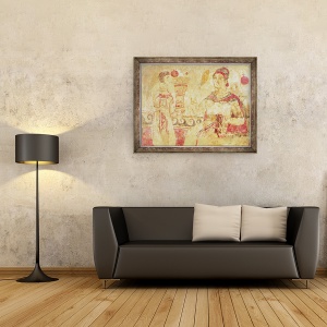 Tablou inramat - Etruscan - Femeie la toaleta ei, scena funerara, perioada Samnite, 70 x 90 cm - Img 2