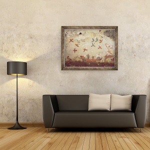 Tablou inramat - Etruscan - Pescarii intr-o barca si pasari care zboara, de la mormantul de pescuit si vanatoare, 60 x 80 cm - Img 2