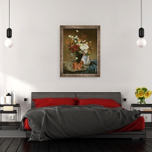 Tablou inramat - Eugene Henri Cauchois - Natura moarta cu flori si rodii, 70 x 90 cm - Img 3