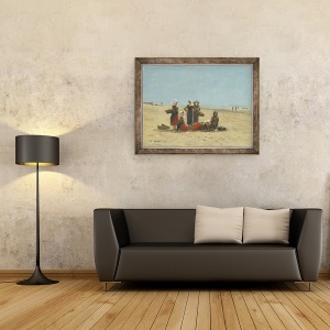 Tablou inramat - Eugene Louis Boudin - Femei pe plaja la Berck, 60 x 80 cm - Img 2