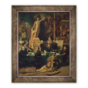 Tablou inramat - Felix Elie Regamey - Delegatii coloniali si feribotul Jules 1832-93 1892, 70 x 85 cm