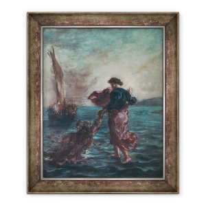 Tablou inramat - Ferdinand Victor Eugene Delacroix - Hristos mergand pe apa si intinzandu-si mana pentru a-l salva pe Sfantul Petru, 70 x 85 cm