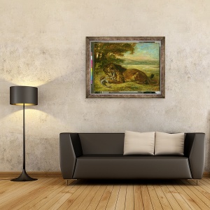 Tablou inramat - Ferdinand Victor Eugene Delacroix - Leu si aligator, 60 x 80 cm - Img 2