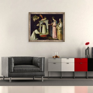 Tablou inramat - Francisco de Zurbaran - Aparitia Fecioarei la calugarul din Soriano, 70 x 85 cm - Img 2