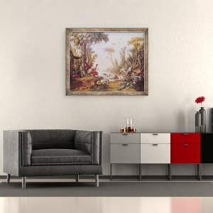 Tablou inramat - Francois Boucher - Lacul cu gaste, berze, papagali si starci, 50 x 60 cm - Img 2