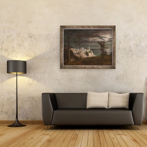 Tablou inramat - Frederik Hansen Sodring - Turnul de vara pe stancile insulei Møn. Lumina lunii, 70 x 90 cm - Img 2