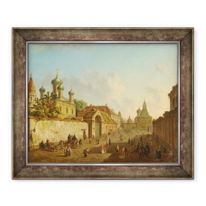 Tablou inramat - Fyodor Alexeyev - Vedere din Piata Lubyanka pana la Poarta Vladimir din Moscova, 50 x 60 cm