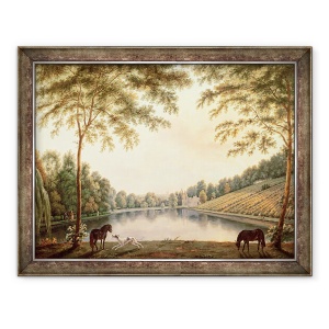 Tablou inramat - G. Barrett - O vedere a lacului si ruinele manarii de la Painshill, 70 x 90 cm