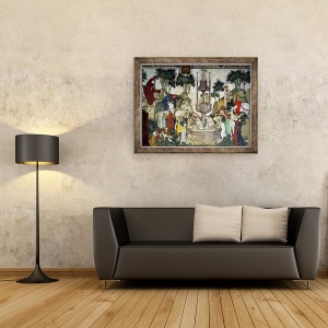 Tablou inramat - Giacomo Jaquerio - Fantana Vietii, detalii despre oameni care sosesc si scaldat in fantana, 60 x 80 cm - Img 2