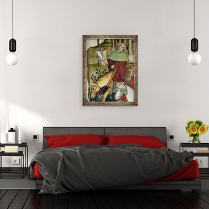 Tablou inramat - Giacomo Jaquerio - Fantana Vietii, detaliu al unui soim care se intoarce la fantana, 70 x 90 cm - Img 3
