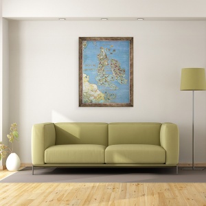 Tablou inramat - Giovanni de' Vecchi - Harta secolului al XVI-lea Marea Britanie si nordul Frantei, 60 x 80 cm - Img 2