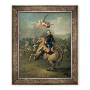 Tablou inramat - Gottfried Danhauer - Portretul lui Petru cel Mare pe fundalul bataliei de la Poltava, 50 x 60 cm