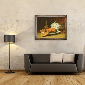 Tablou inramat - Guillaume Romain Fouace - Natura moarta cu un homar si o supa Tureen, 60 x 80 cm - Img 2