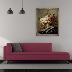 Tablou inramat - Henri Robbe - Bujori, maci si trandafiri, 70 x 85 cm - Img 2